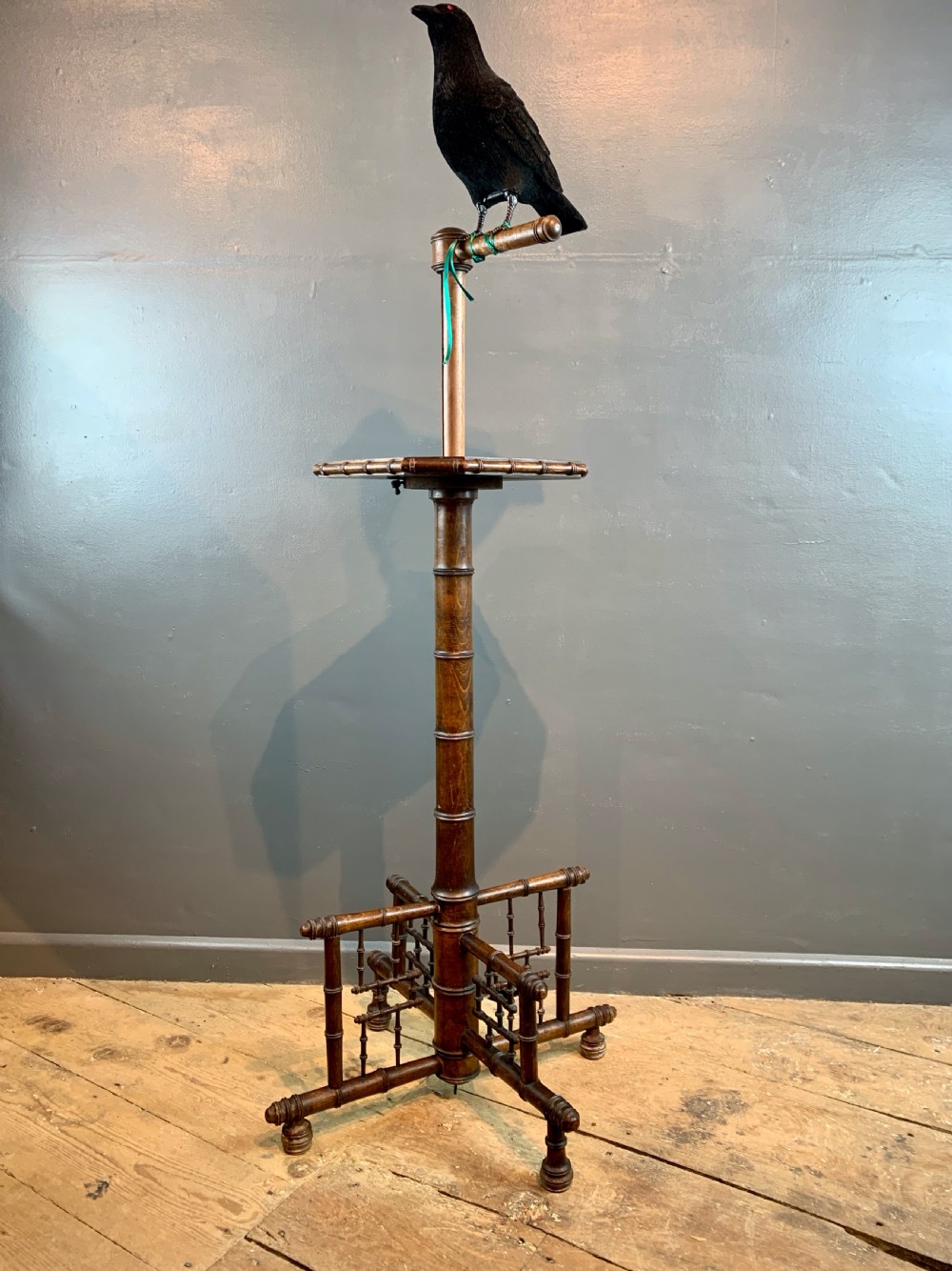 Rare Victorian mahogany faux bamboo parrot / bird perch