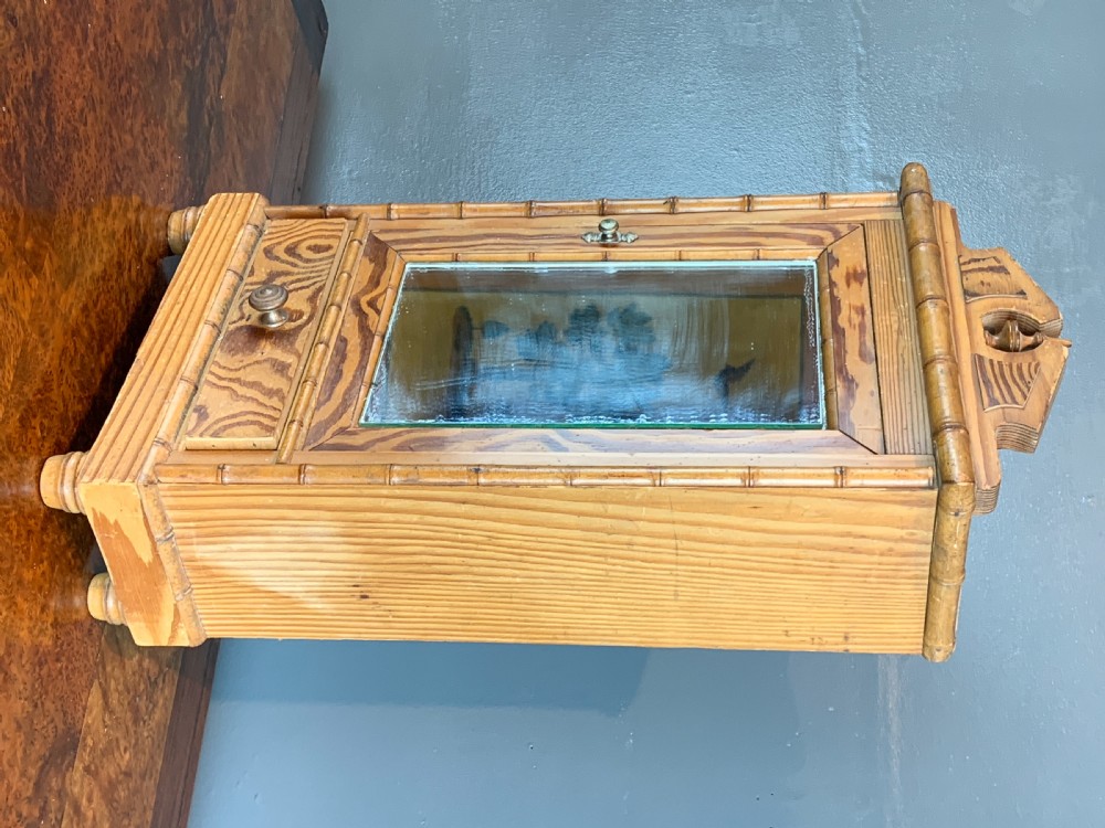 Antique French faux bamboo & pitch pine doll's armoire View V