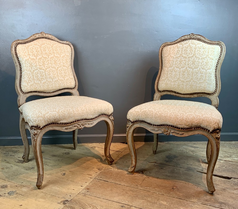 Pair of French 18th century Louis XV style chairs in original paint View II
