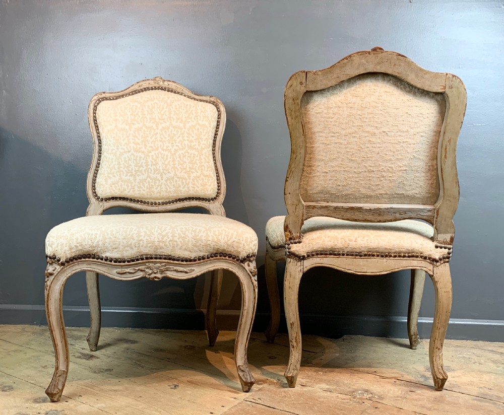 Pair of French 18th century Louis XV style chairs in original paint View VII