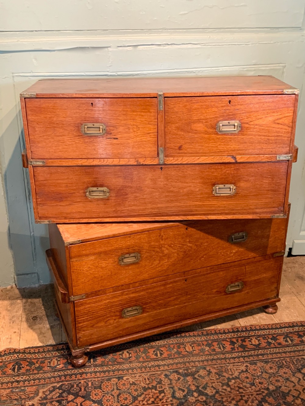19th century brass bound teak military campaign chest