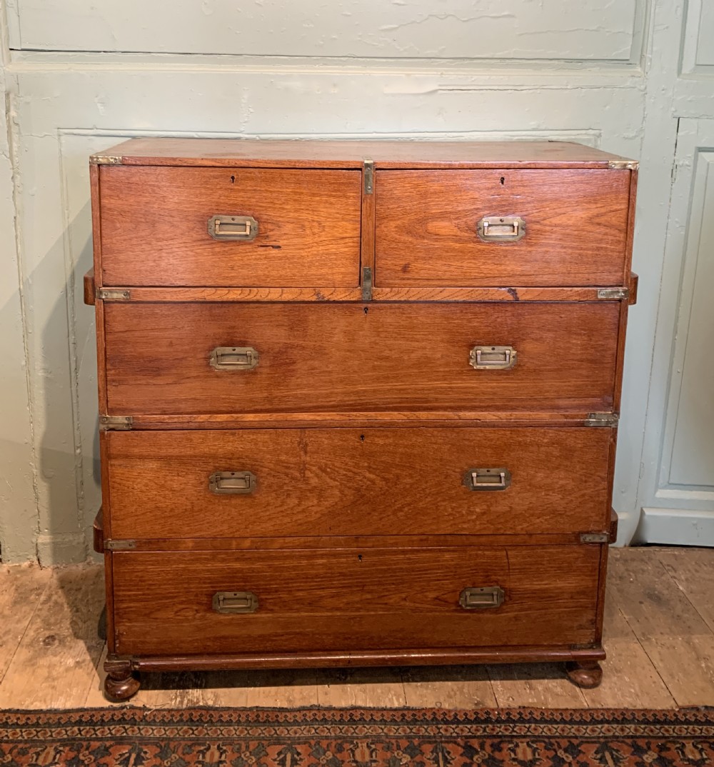19th century brass bound teak military campaign chest View II
