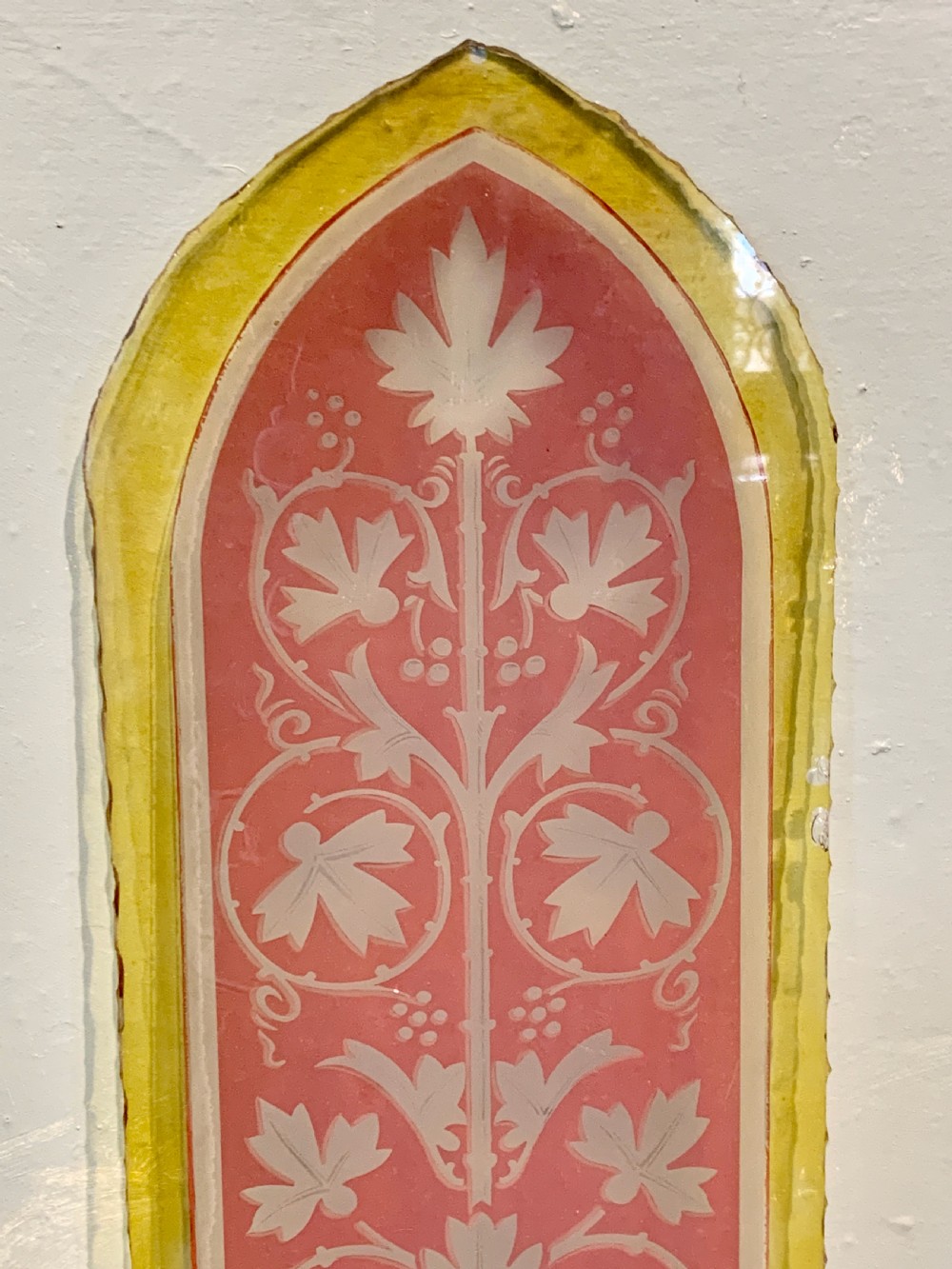 Victorian acid etched and enamelled stained glass window panel View III