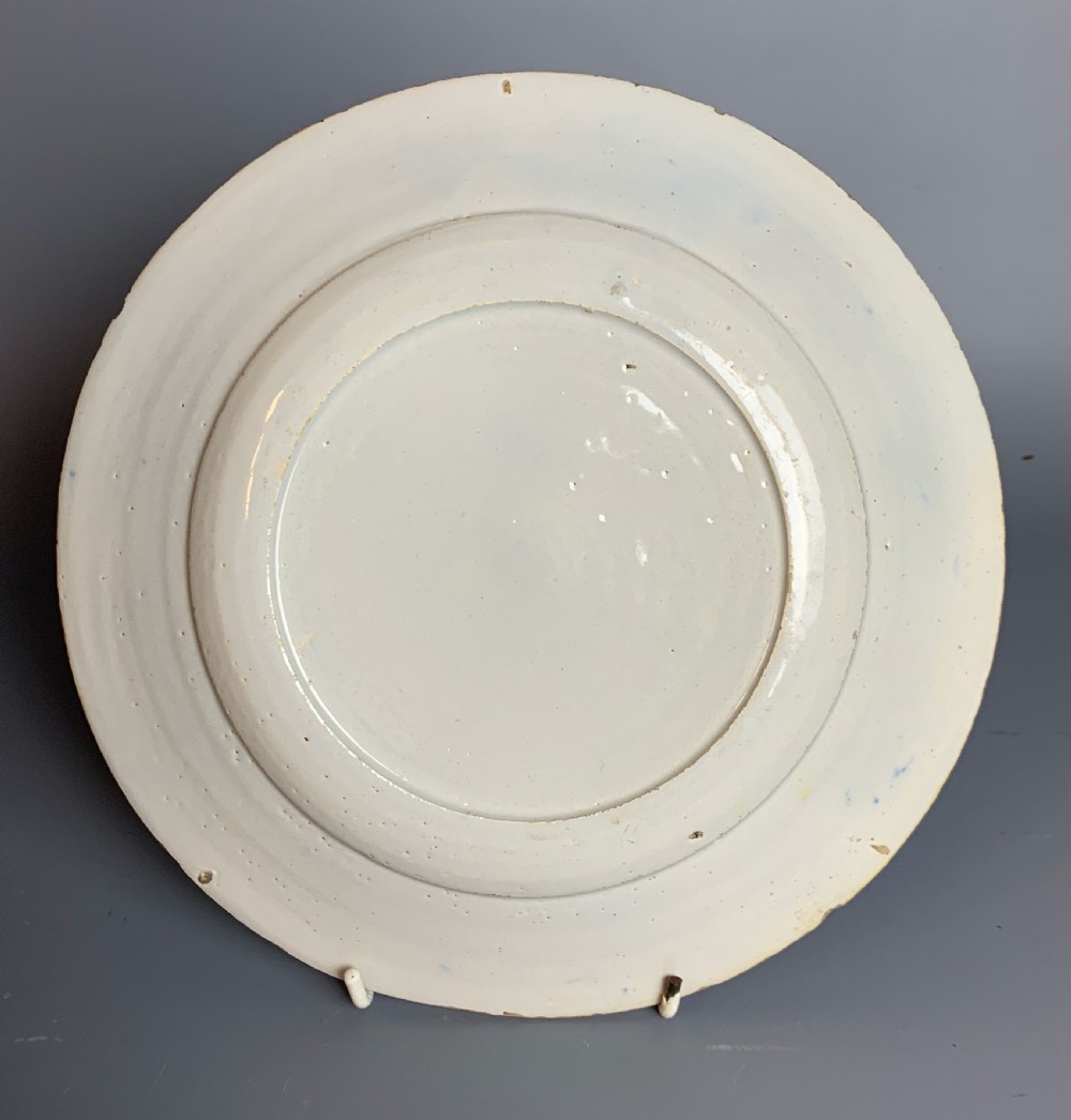 18th century Delft blue & white plate in an oriental fenced garden pattern View II