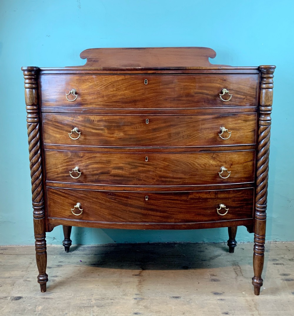 Regency mahogany chest of drawers with barley twist columns