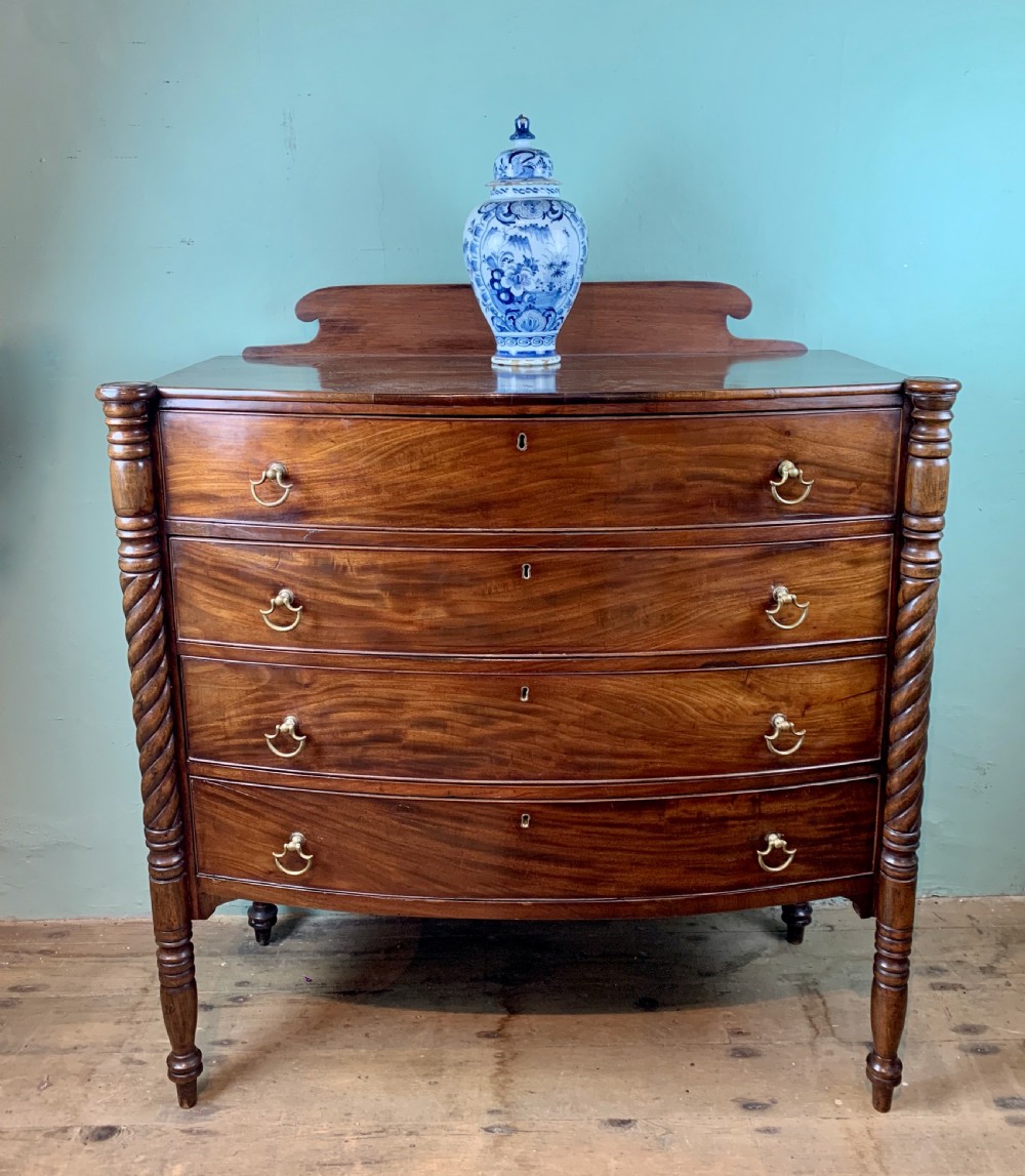Regency mahogany chest of drawers with barley twist columns View II