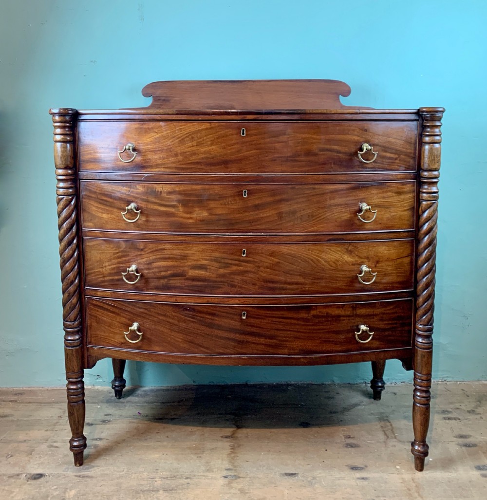 Regency mahogany chest of drawers with barley twist columns View III