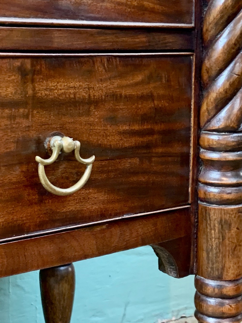 Regency mahogany chest of drawers with barley twist columns View V
