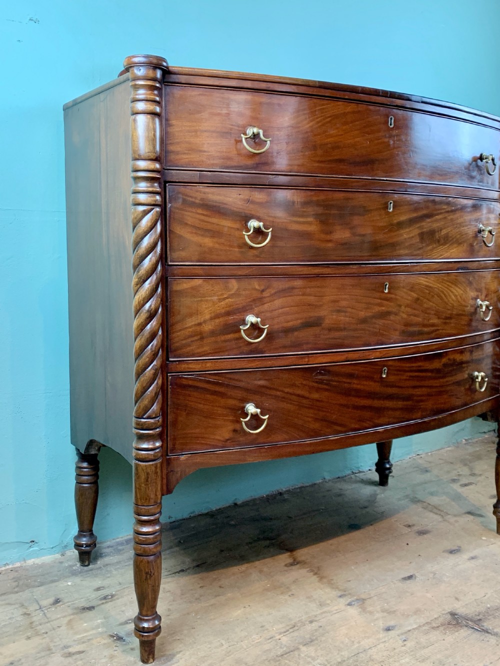 Regency mahogany chest of drawers with barley twist columns View VI