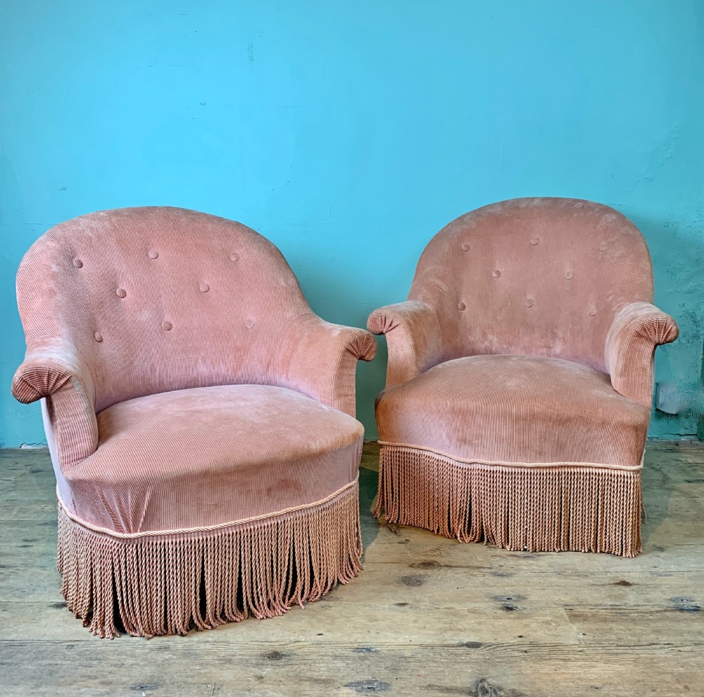 Pair of antique French Napoleon III tub back armchairs