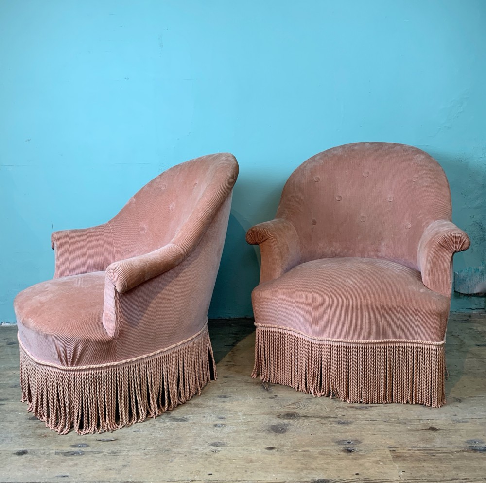 Pair of antique French Napoleon III tub back armchairs View II