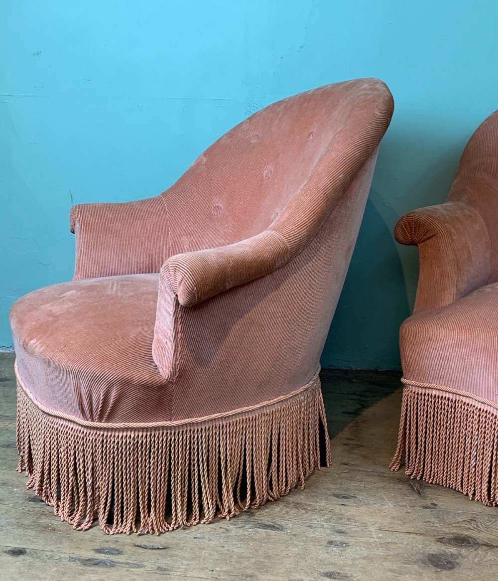 Pair of antique French Napoleon III tub back armchairs View III