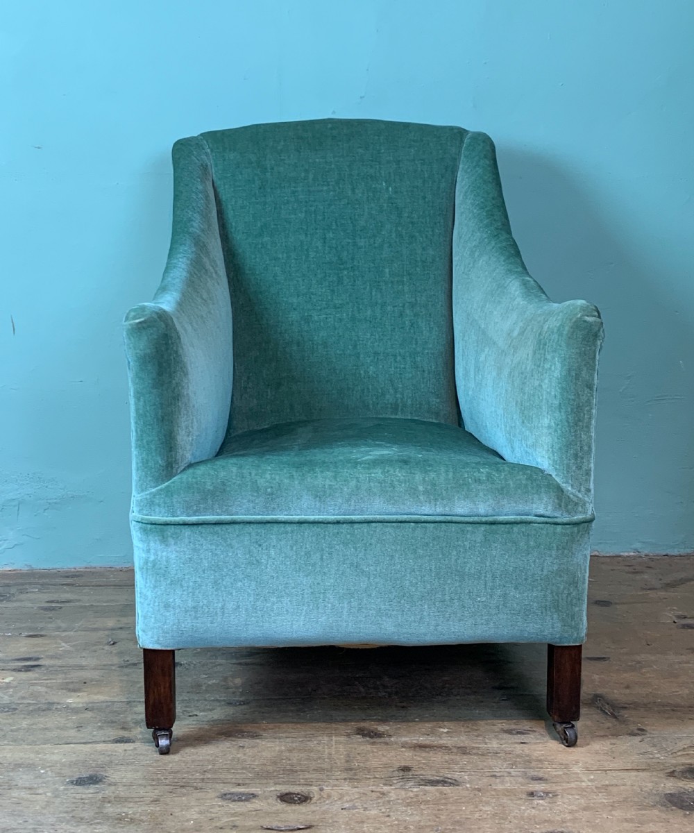 Edwardian square back upholstered armchair View II