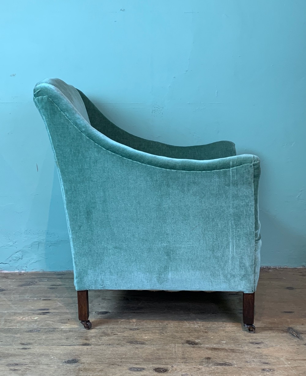 Edwardian square back upholstered armchair View III