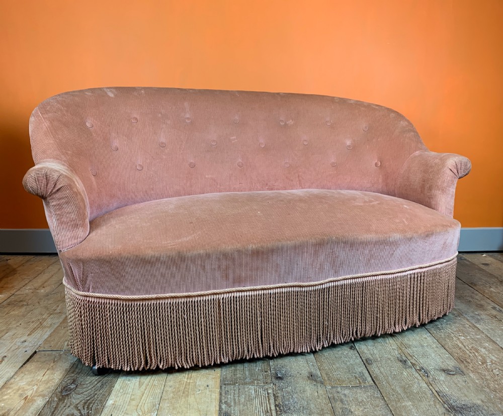 French Napoleon III two seat tub back sofa in pink corduroy