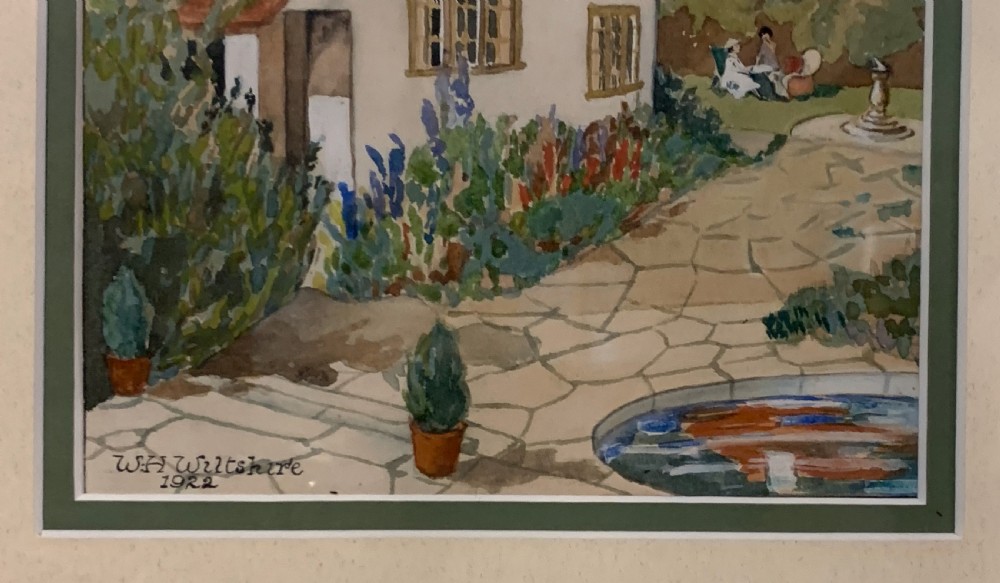 W.H. Wiltshire watercolour of cottages dated 1922 View II