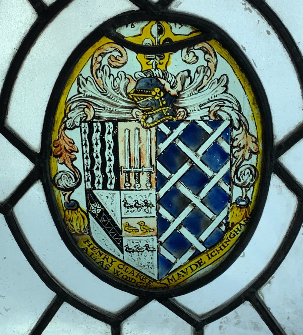 17th century armorial stained glass panel Clarke Woodchurch Kent dated 1614 View II
