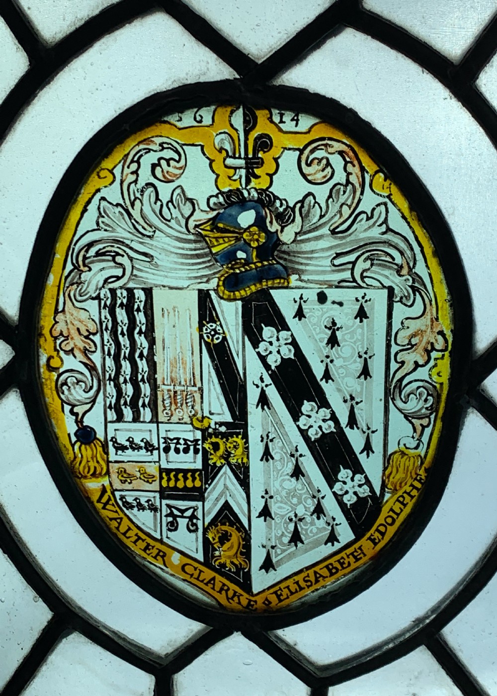 17th century armorial stained glass panel Clarke Woodchurch Kent dated 1614 View III