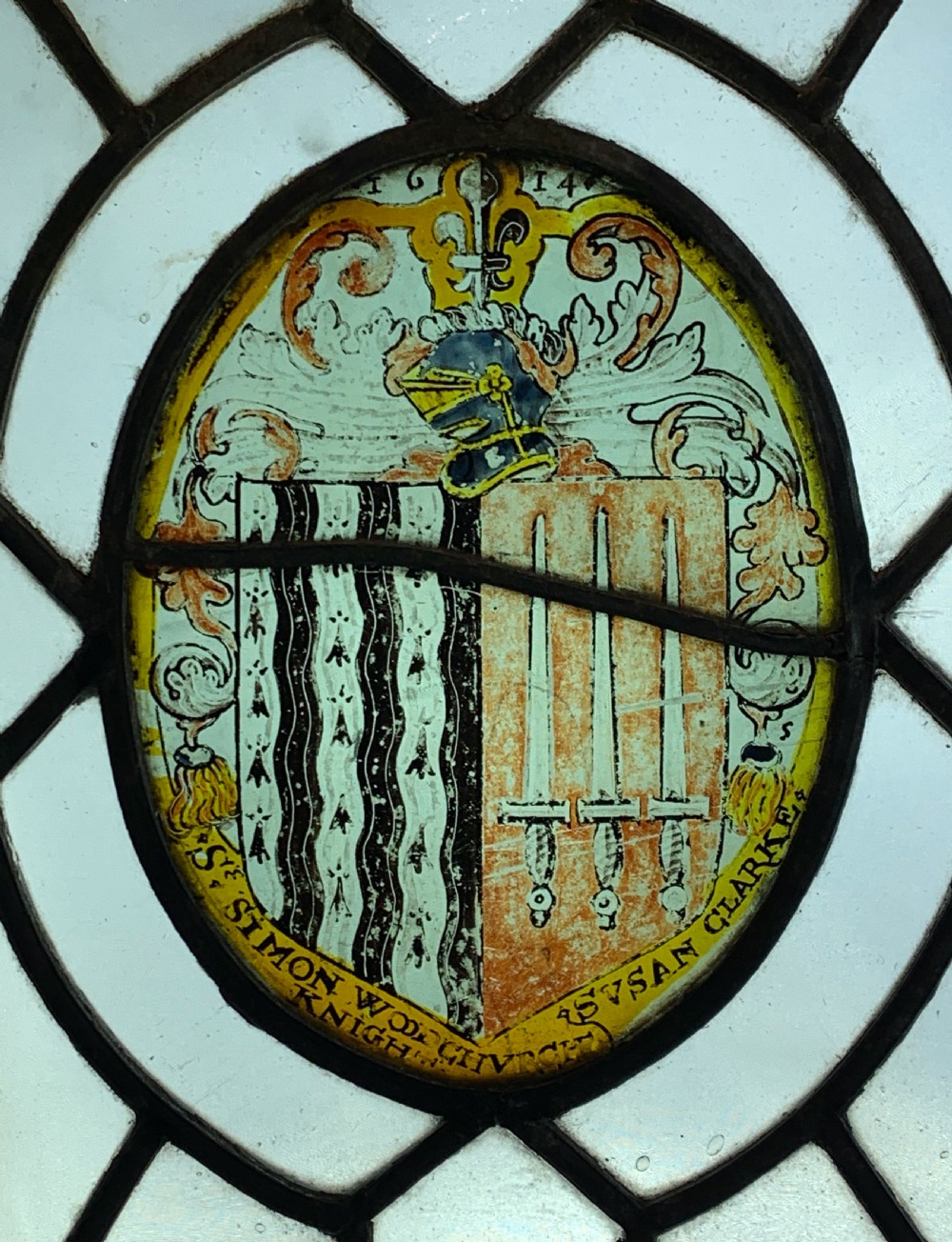 17th century armorial stained glass panel Clarke Woodchurch Kent dated 1614 View IV