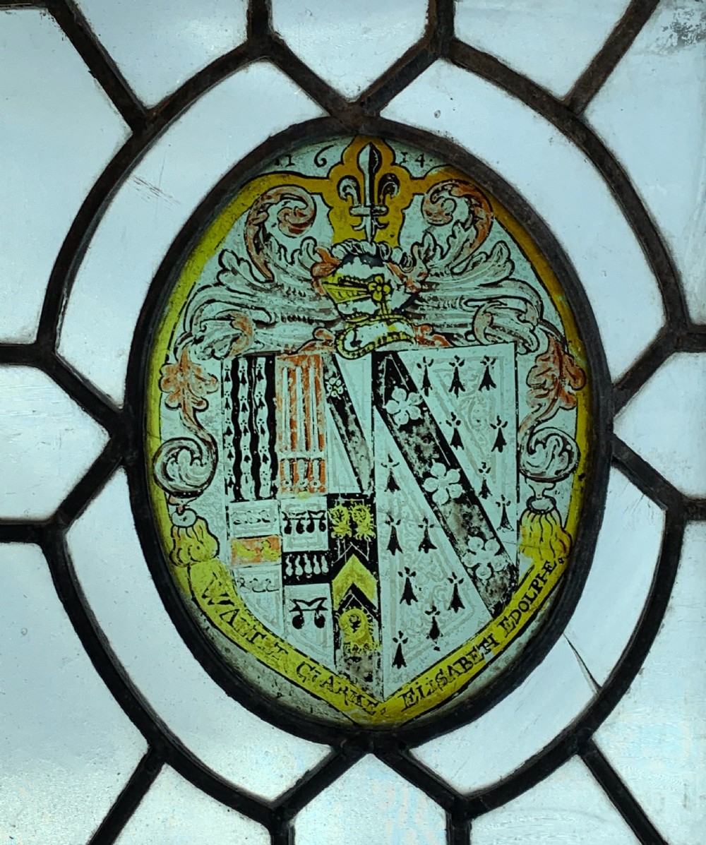 17th century armorial stained glass panel Clarke Woodchurch Kent dated 1614 View V