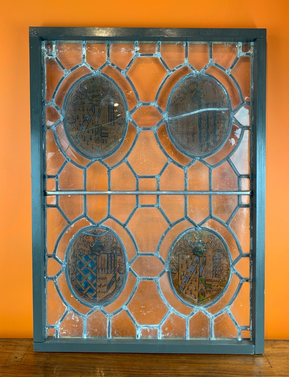 17th century armorial stained glass panel Clarke Woodchurch Kent dated 1614 View IX