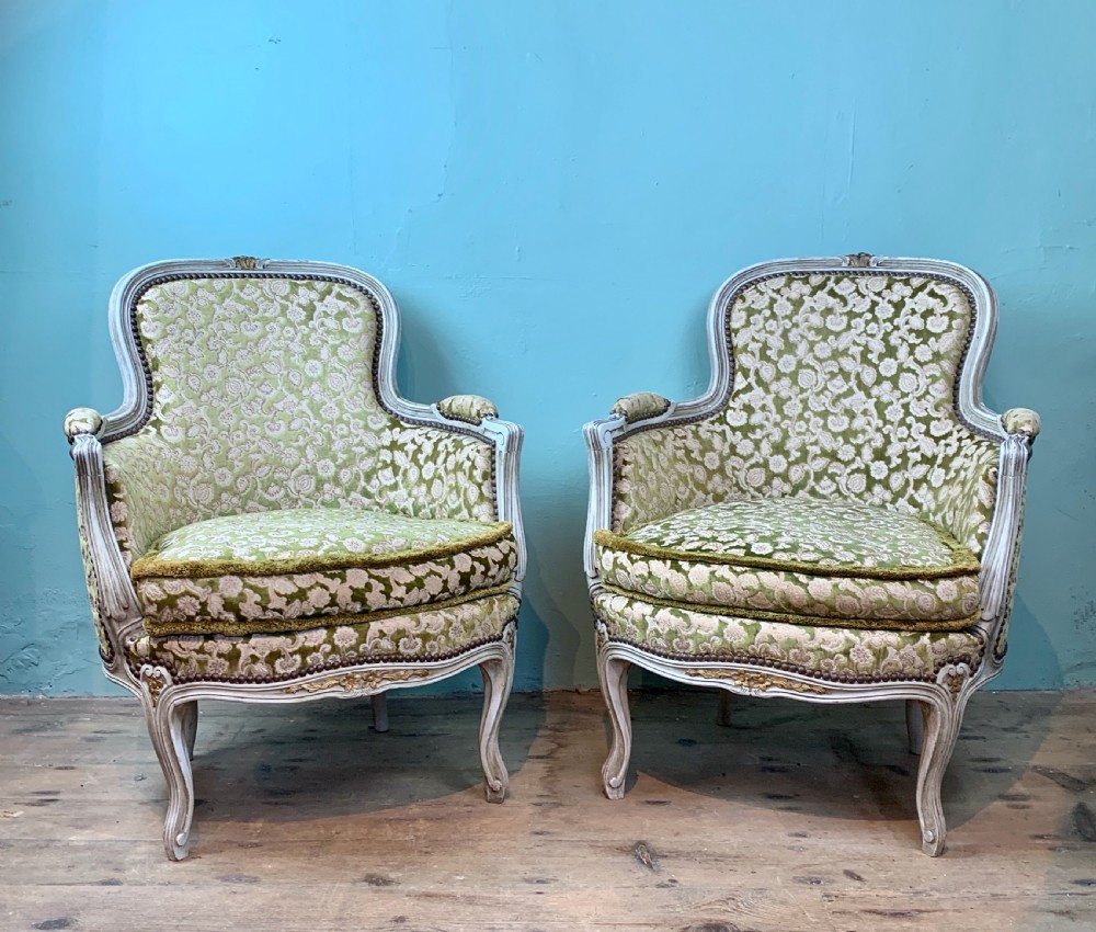 Pair of French Louis XV revival painted tub armchairs View II