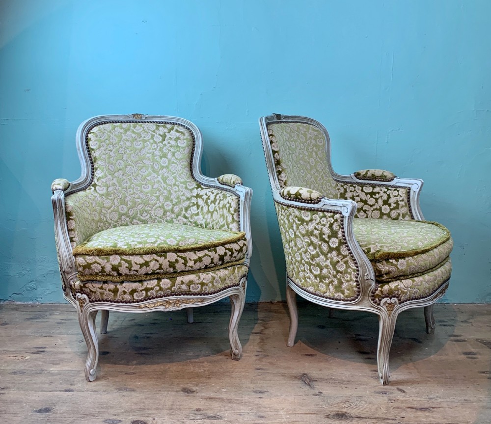 Pair of French Louis XV revival painted tub armchairs View III
