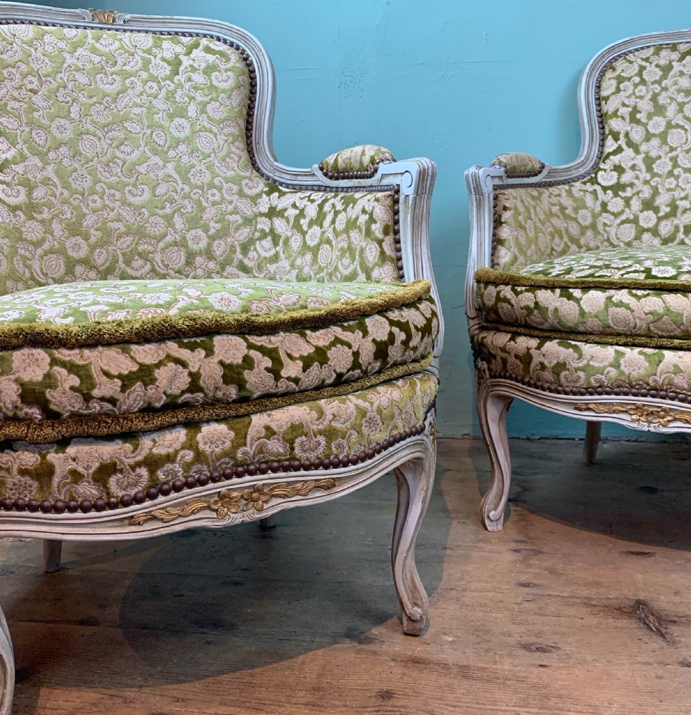 Pair of French Louis XV revival painted tub armchairs View V