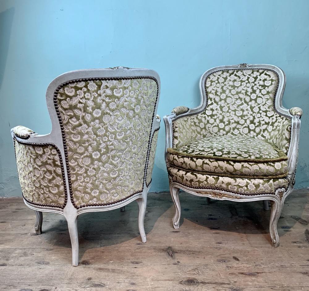 Pair of French Louis XV revival painted tub armchairs View VI