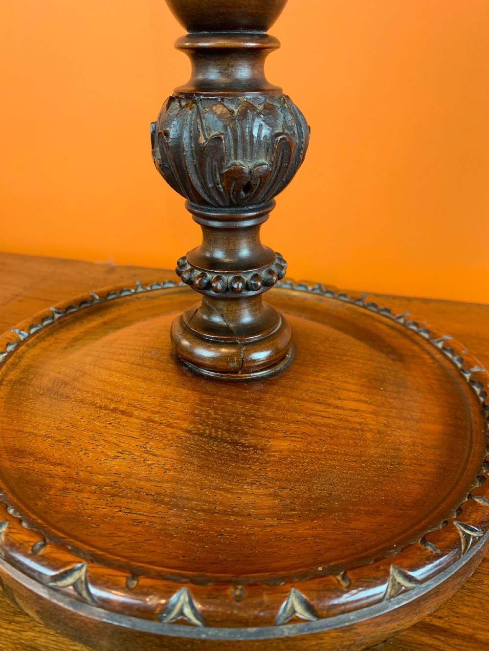 Pair of Georgian style turned mahogany table lamps View II