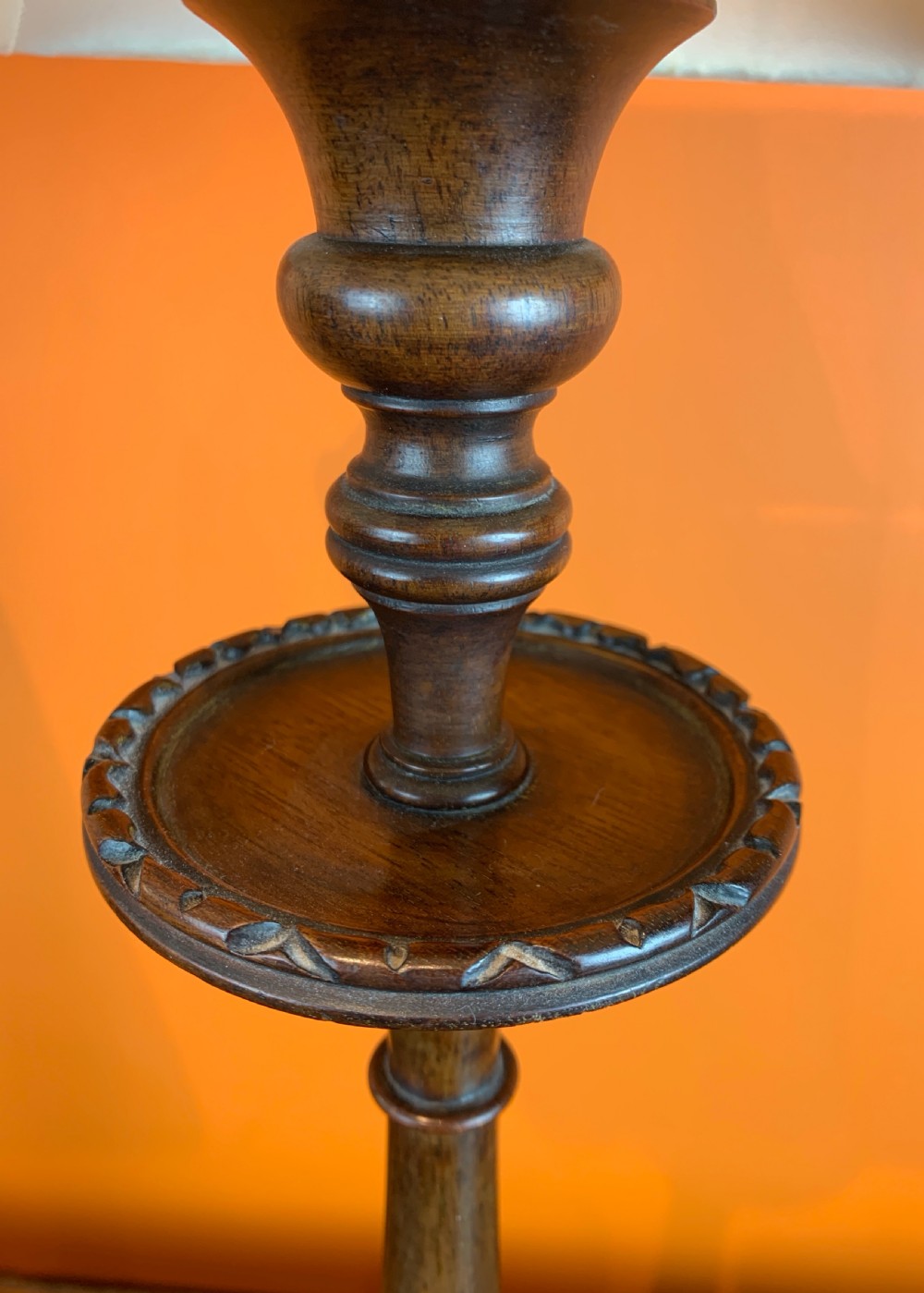 Pair of Georgian style turned mahogany table lamps View III