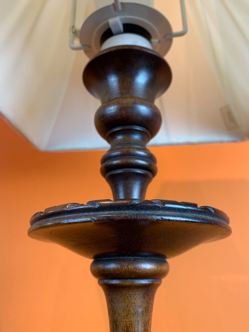 Pair of Georgian style turned mahogany table lamps View IV