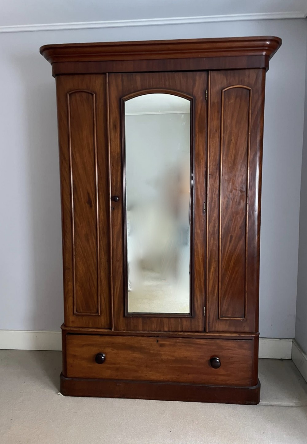Victorian mahogany single door wardrobe with drawer base