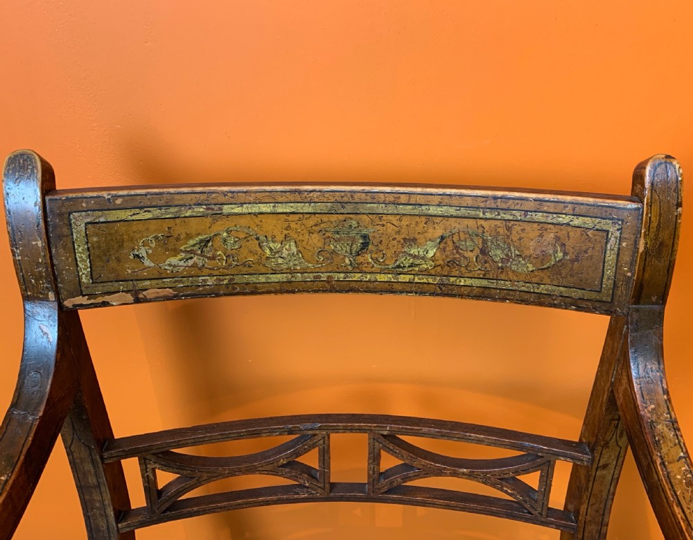 Regency beech open armchair with original painted decoration View III