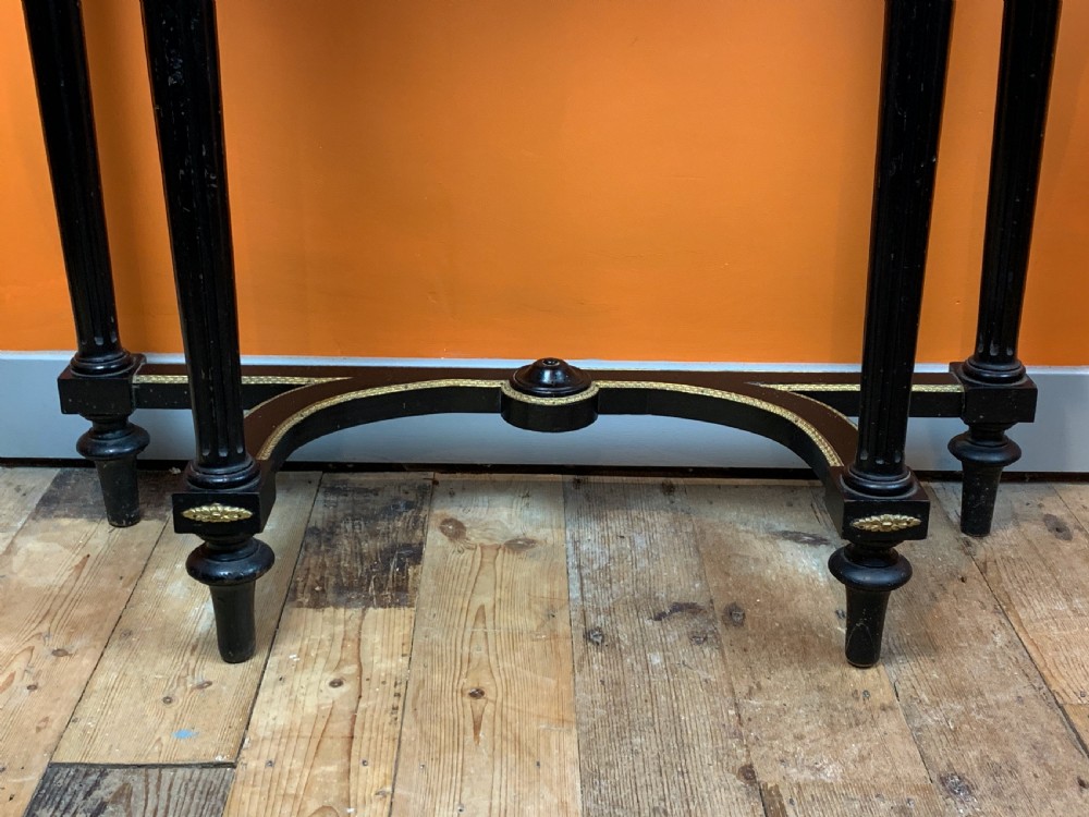 Antique French ebonised & gilt metal mounted console table View IV