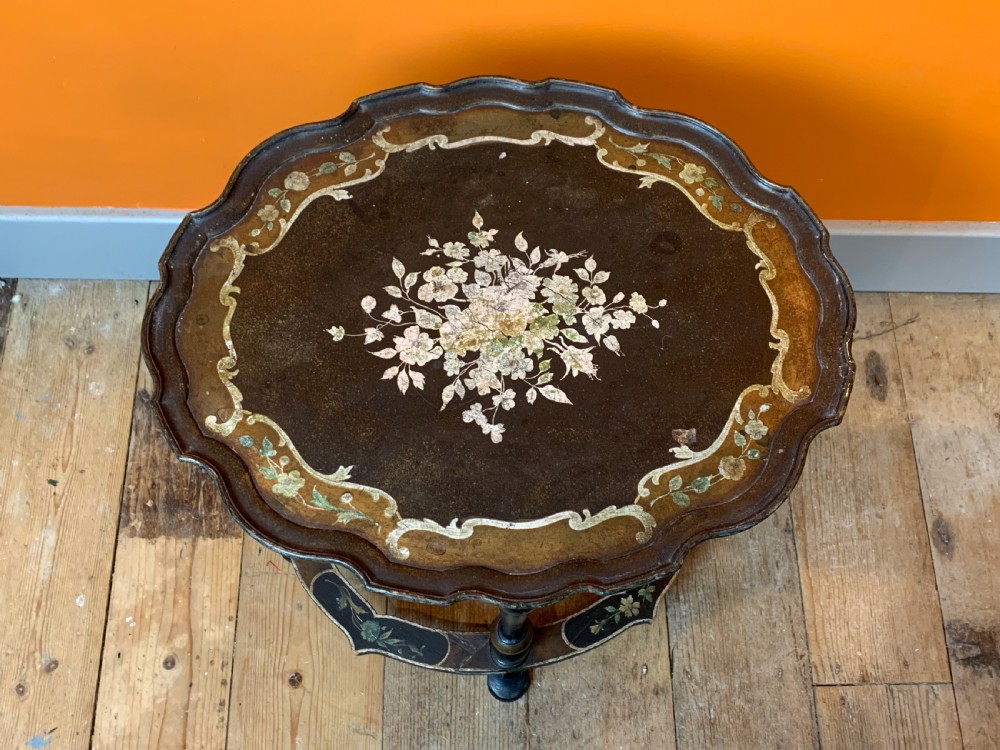 Italian hand painted ebonised occasional table View II