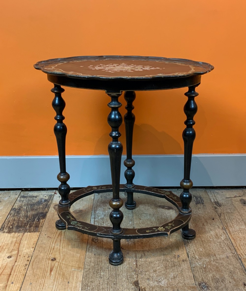 Italian hand painted ebonised occasional table View V