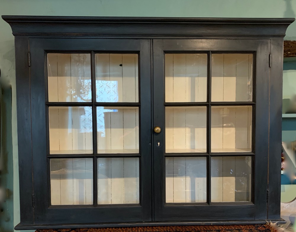 Large Victorian glazed and painted two door wall cabinet