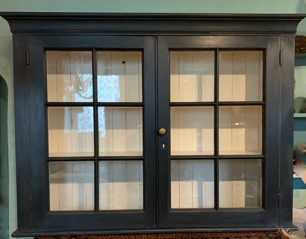 Large Victorian glazed and painted two door wall cabinet View II
