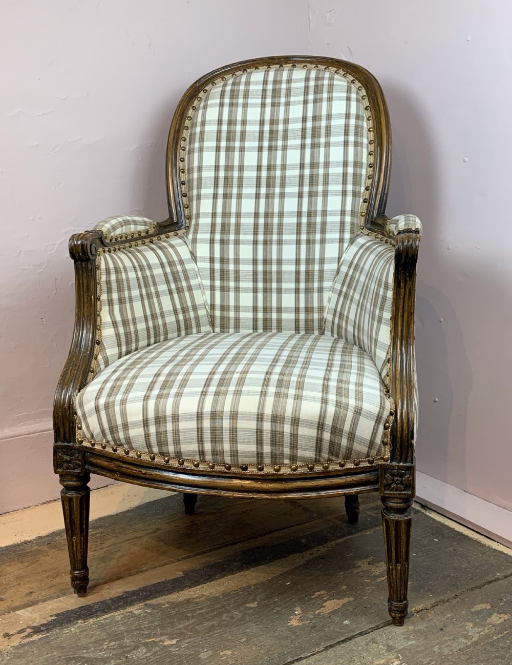 Antique French bergere tub armchair