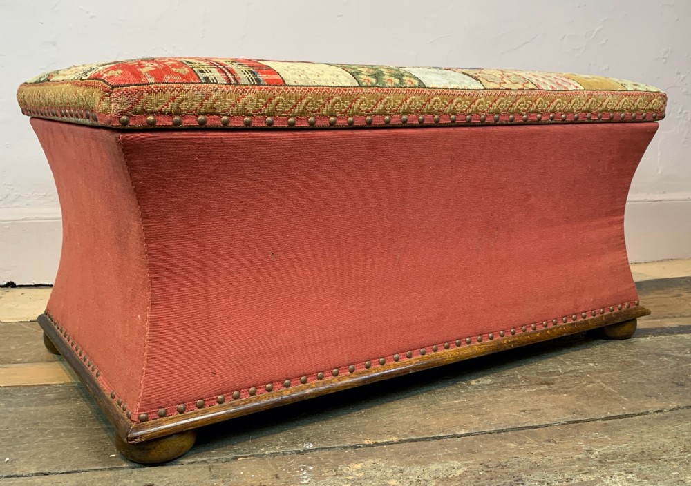 Victorian patchwork tapestry upholstered box ottoman Stool  View II