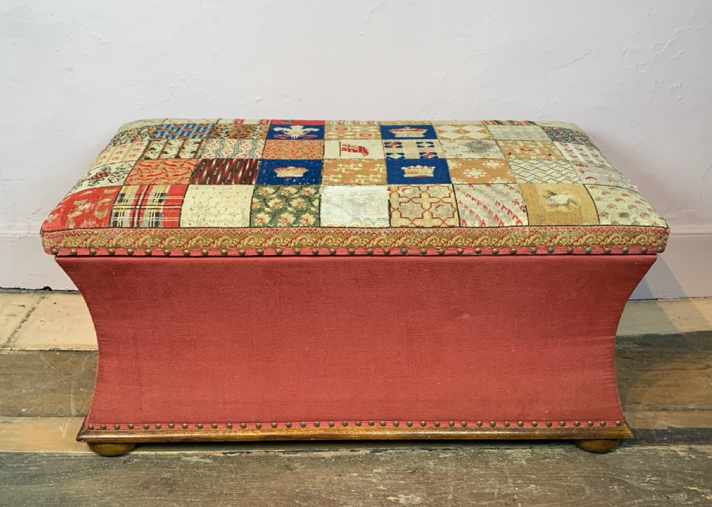 Victorian patchwork tapestry upholstered box ottoman Stool  View IV