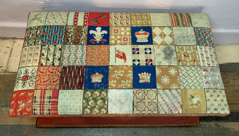 Victorian patchwork tapestry upholstered box ottoman Stool  View VI