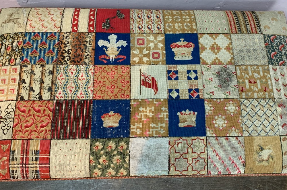Victorian patchwork tapestry upholstered box ottoman Stool  View VIII
