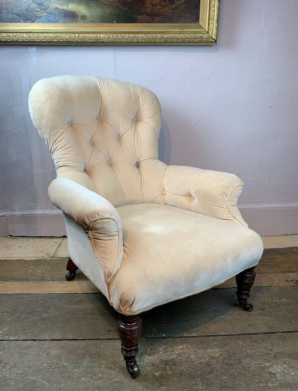 Antique Victorian button back armchair View V