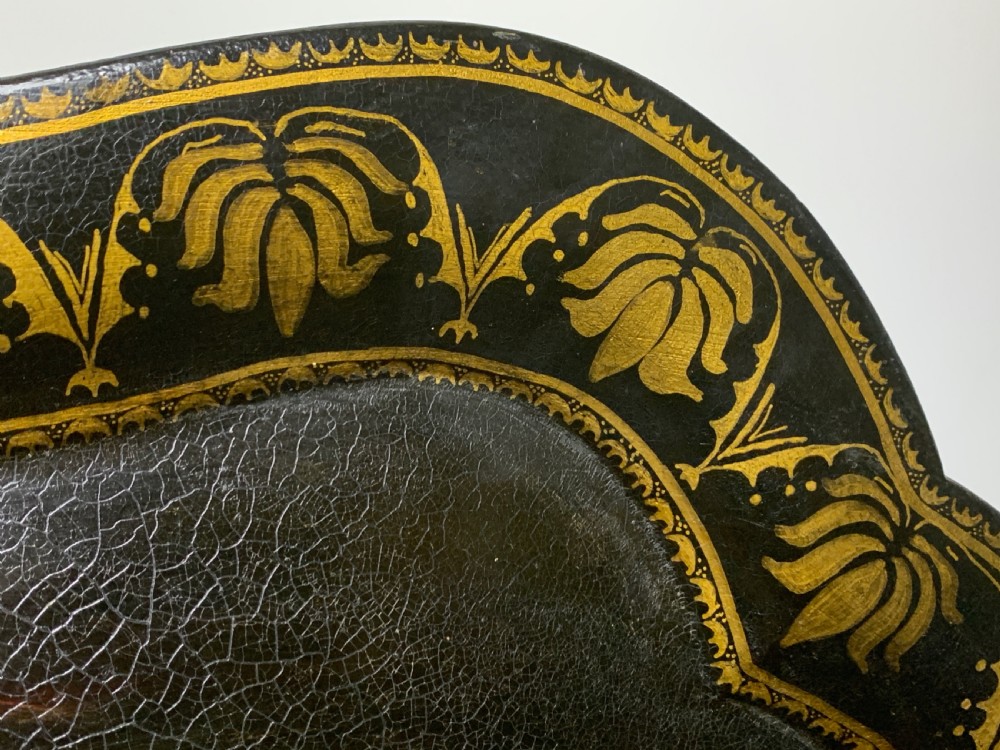 Regency Papier Mache tray painted with Cupid on a chariot pulled by turtles View II