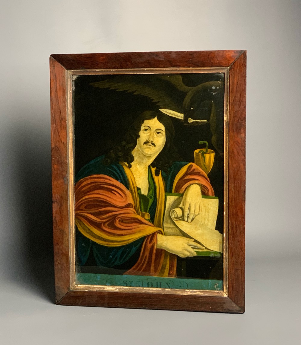 Georgian reverse glass painted mezzotint depicting St John View V