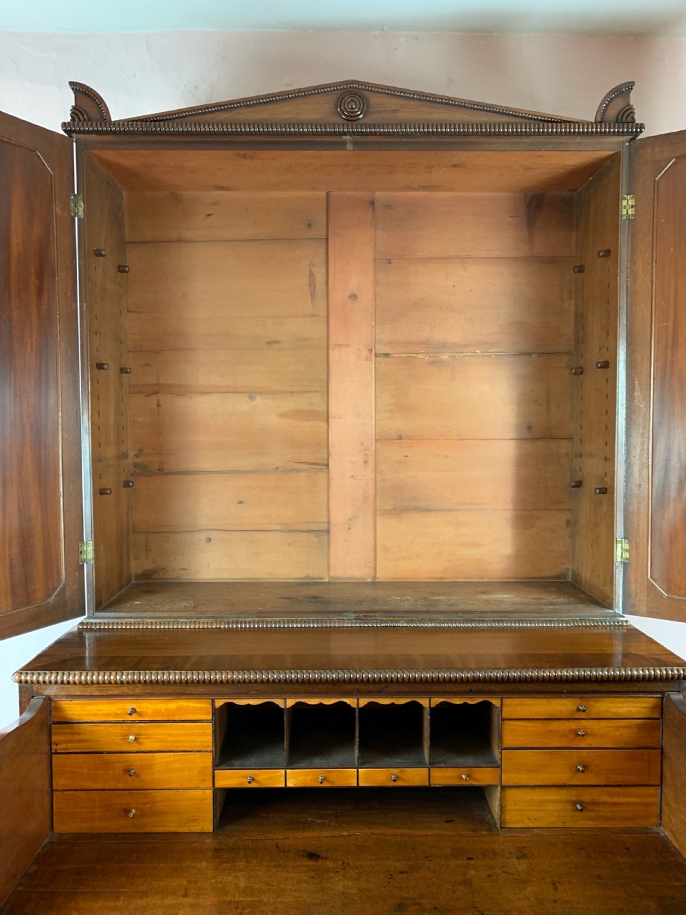 Regency mahogany secretaire cabinet of architectural form View X