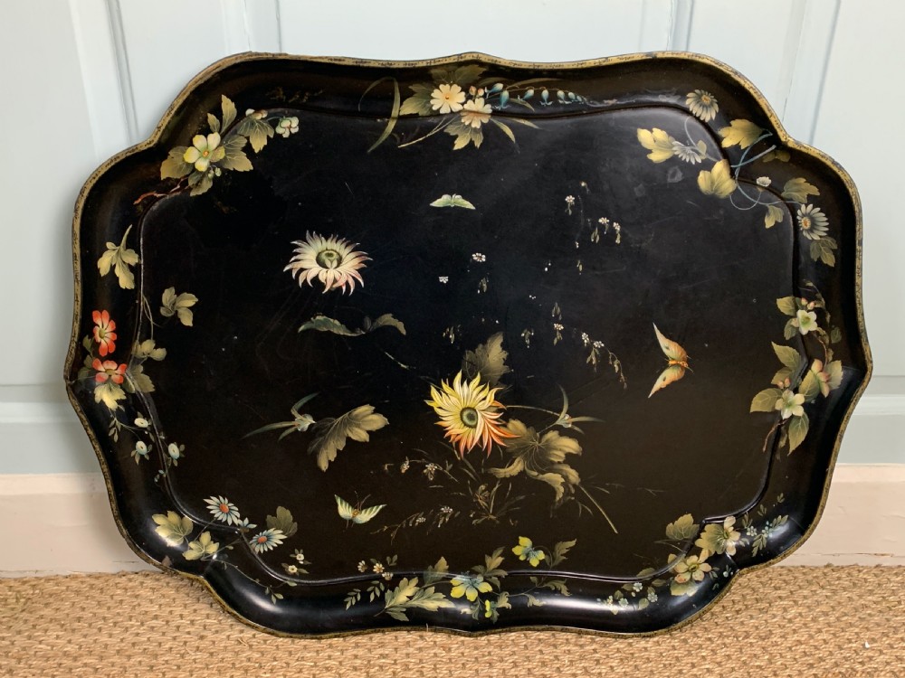 Victorian Jennens & Bettridge papier mache tray upon later faux bamboo stand View X