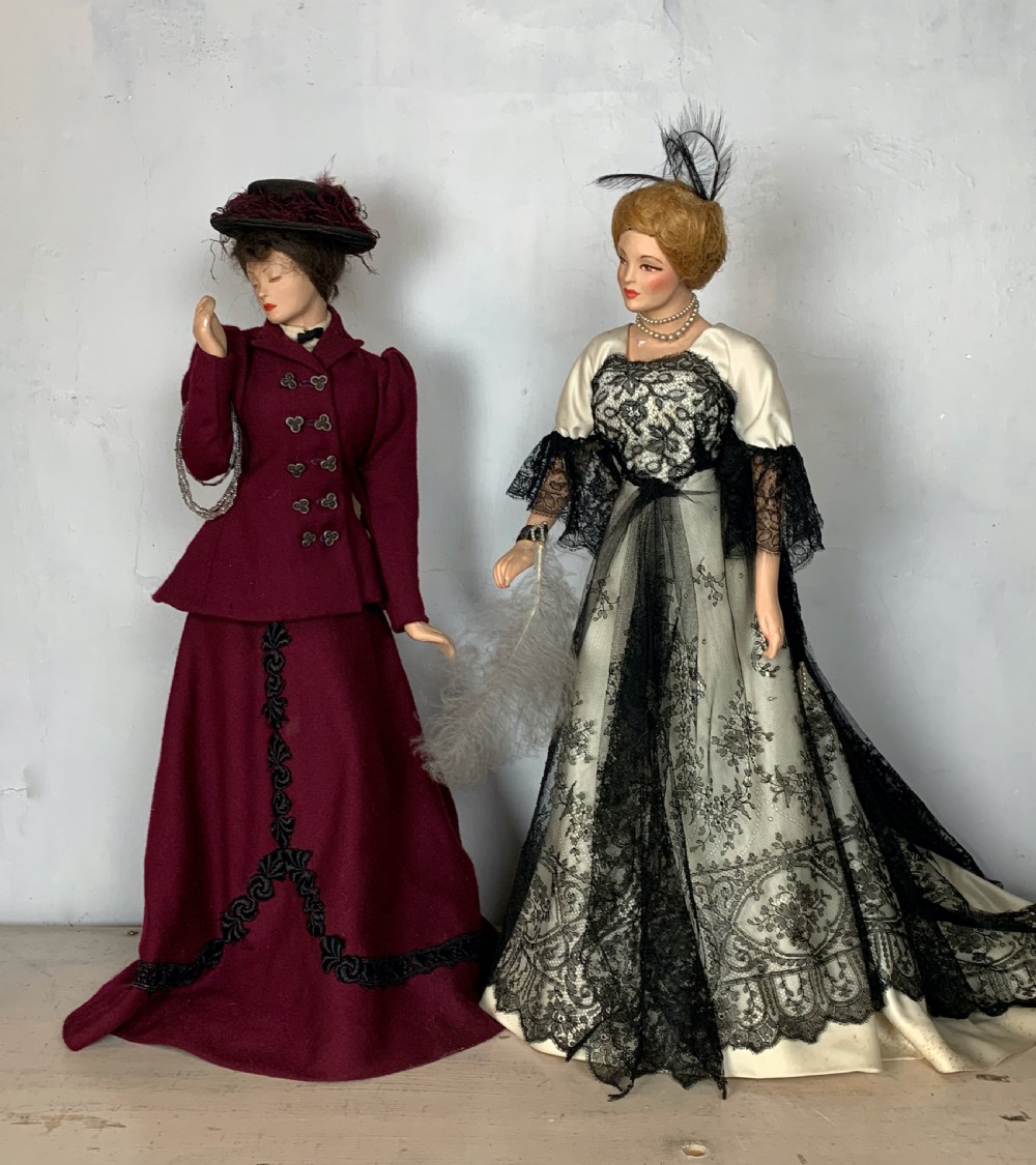 Collection of nine large French fashion dolls in Edwardian costume View V